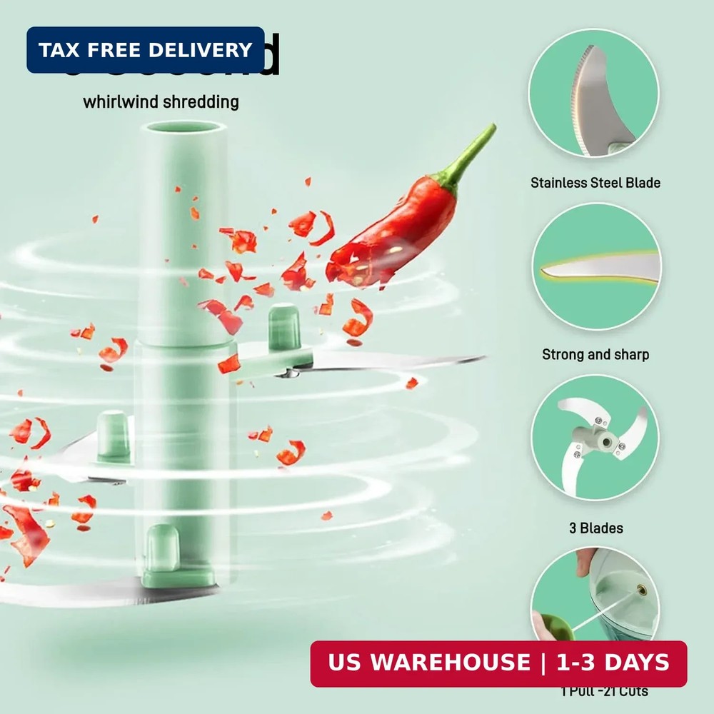 Vegetable Chopper Manual Food Chopper with Container, Hand Pull String Veggie Cu