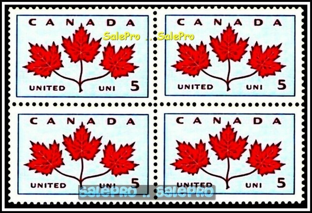 CANADA 1966 CANADIAN MAPLE LEAFS UNITED MINT FV FACE 20 CENT MNH STAMP BLOCK