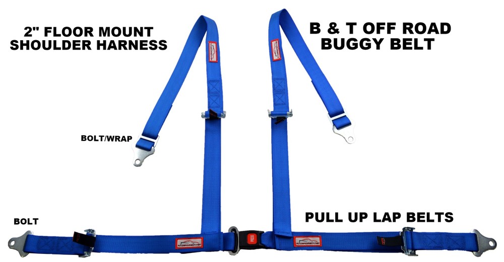 RACERDIRECT OFF ROAD BUGGY BELT 4 POINT PULL UP LAPS FLOOR MOUNT BLUE