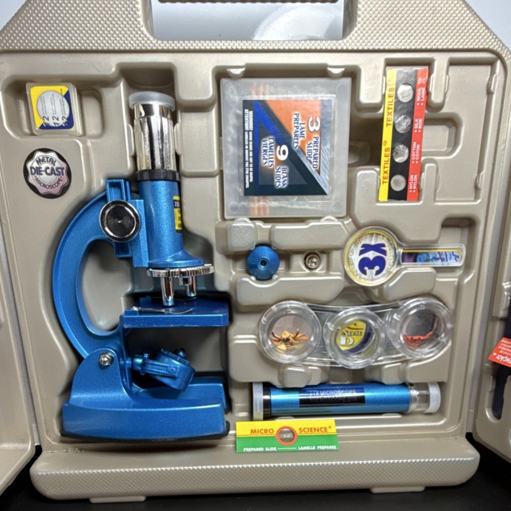 Micro-Science Complete Microscope Set with Accessories, Slides, Chemicals & Case