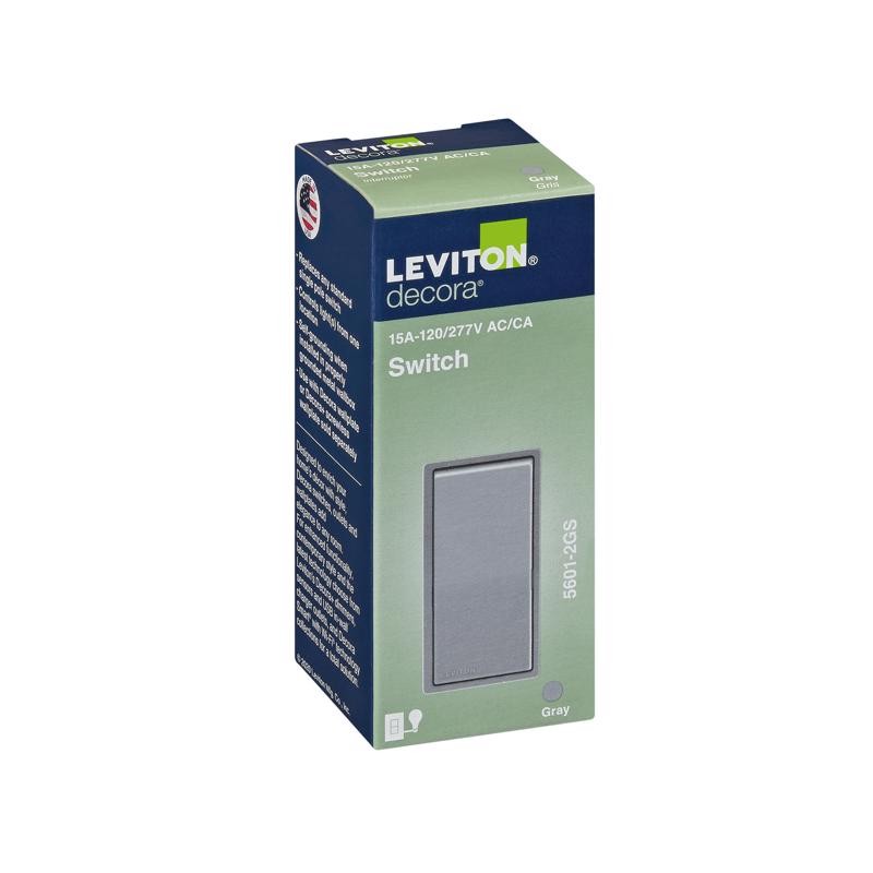 Leviton Decora Rocker Switch 15A Single Pole Light Gray 1 Pack