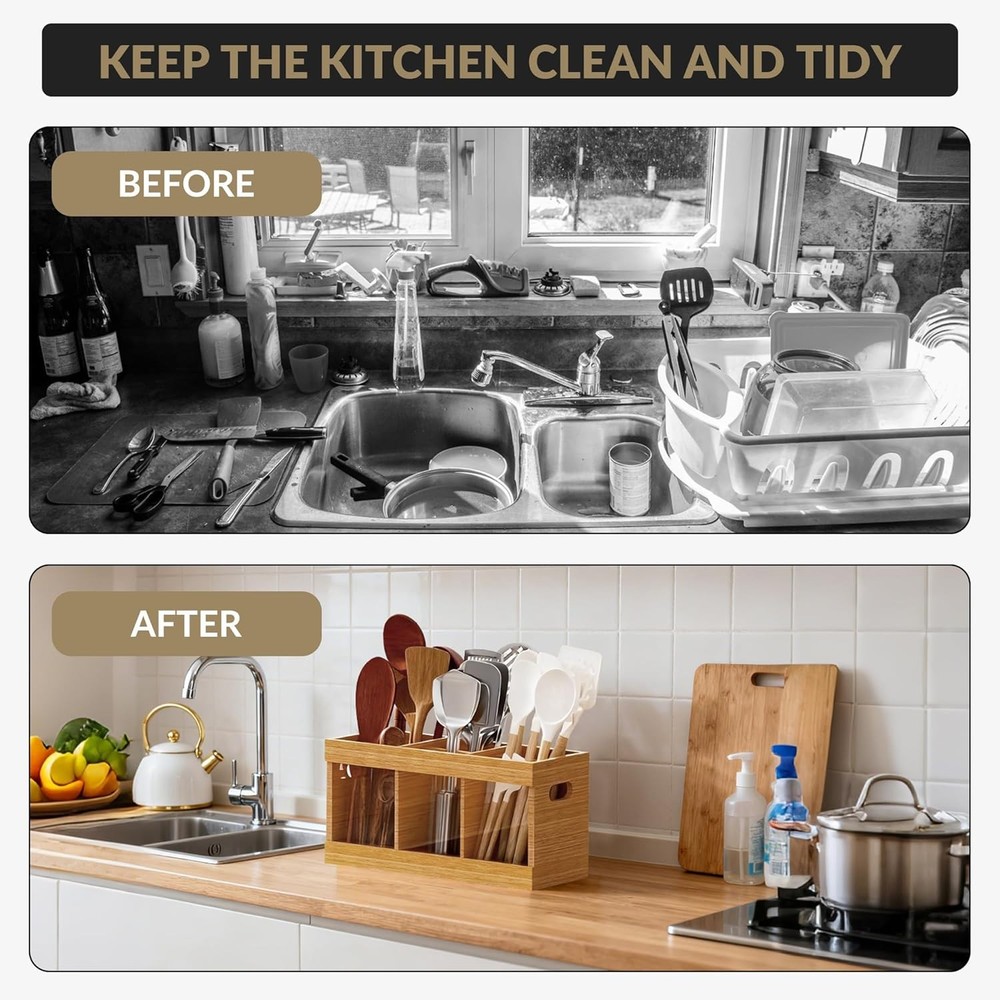 10" 6-Compartment Bamboo Holder & Diatomite Mat - Multi-Function Home Organizer