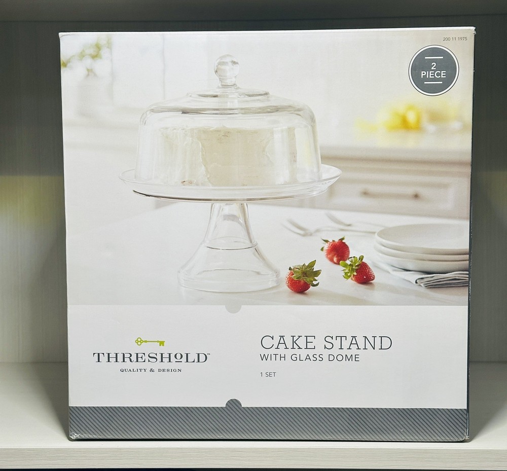 Threshold Classic 2-Piece Glass Cake Stand with Dome New