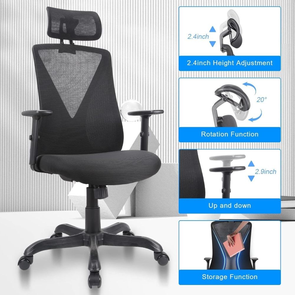 Ergonomic Office Chair with Adjustable Headrest and Armrest and Storage Function