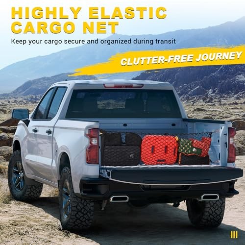 Envelope Style Trunk Cargo Net Compatible with Chevy Silverado 2013-2024
