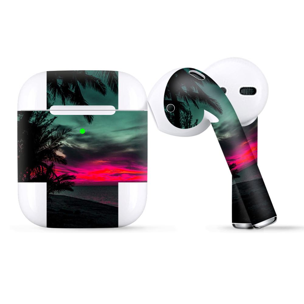 Skins Wraps compatible for Apple Airpods  Ocean sunset Pink sky