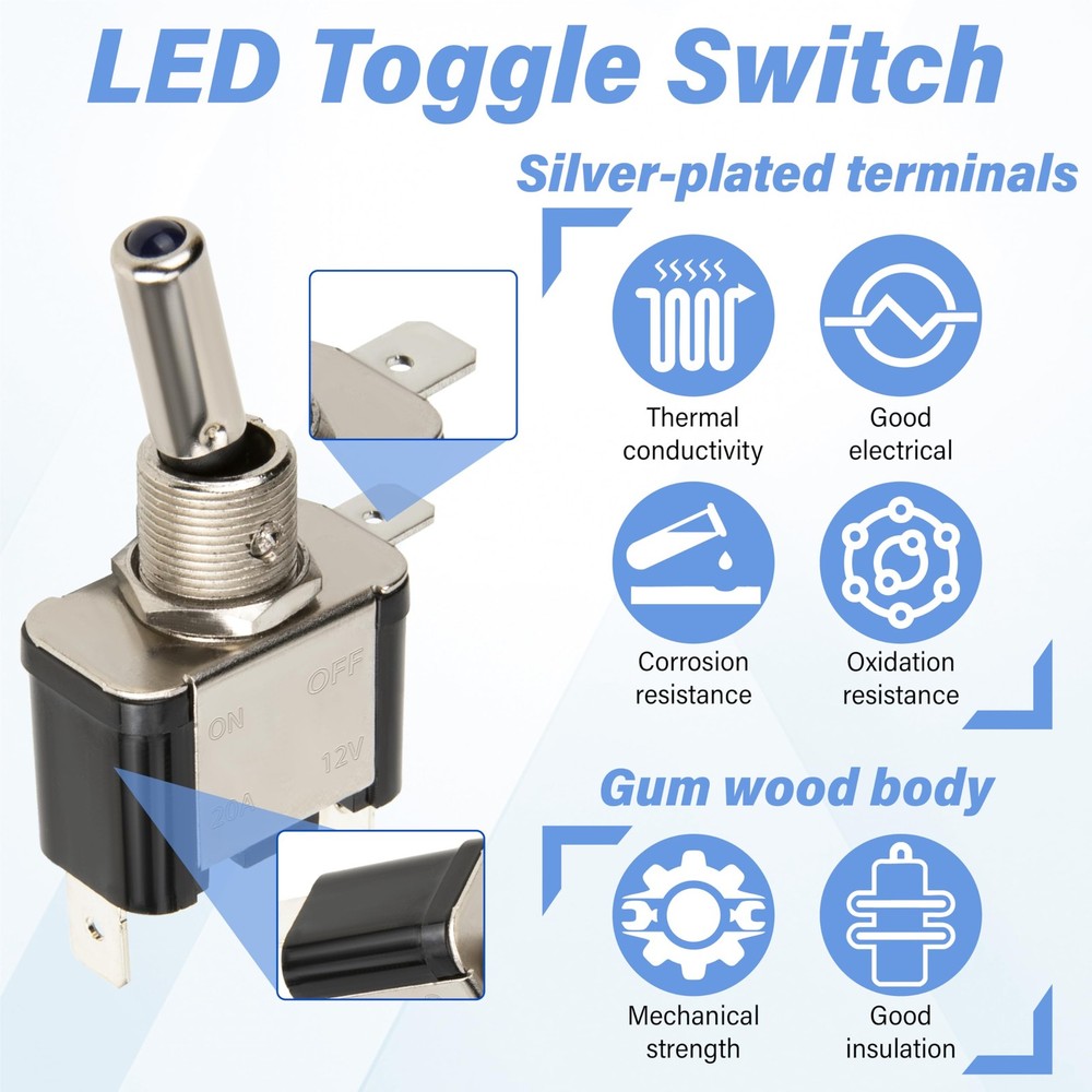 3 PCS LED Lighted Rocker Toggle Switch, 12V SPST 3 Pin 2 Position ON/Off Rock...