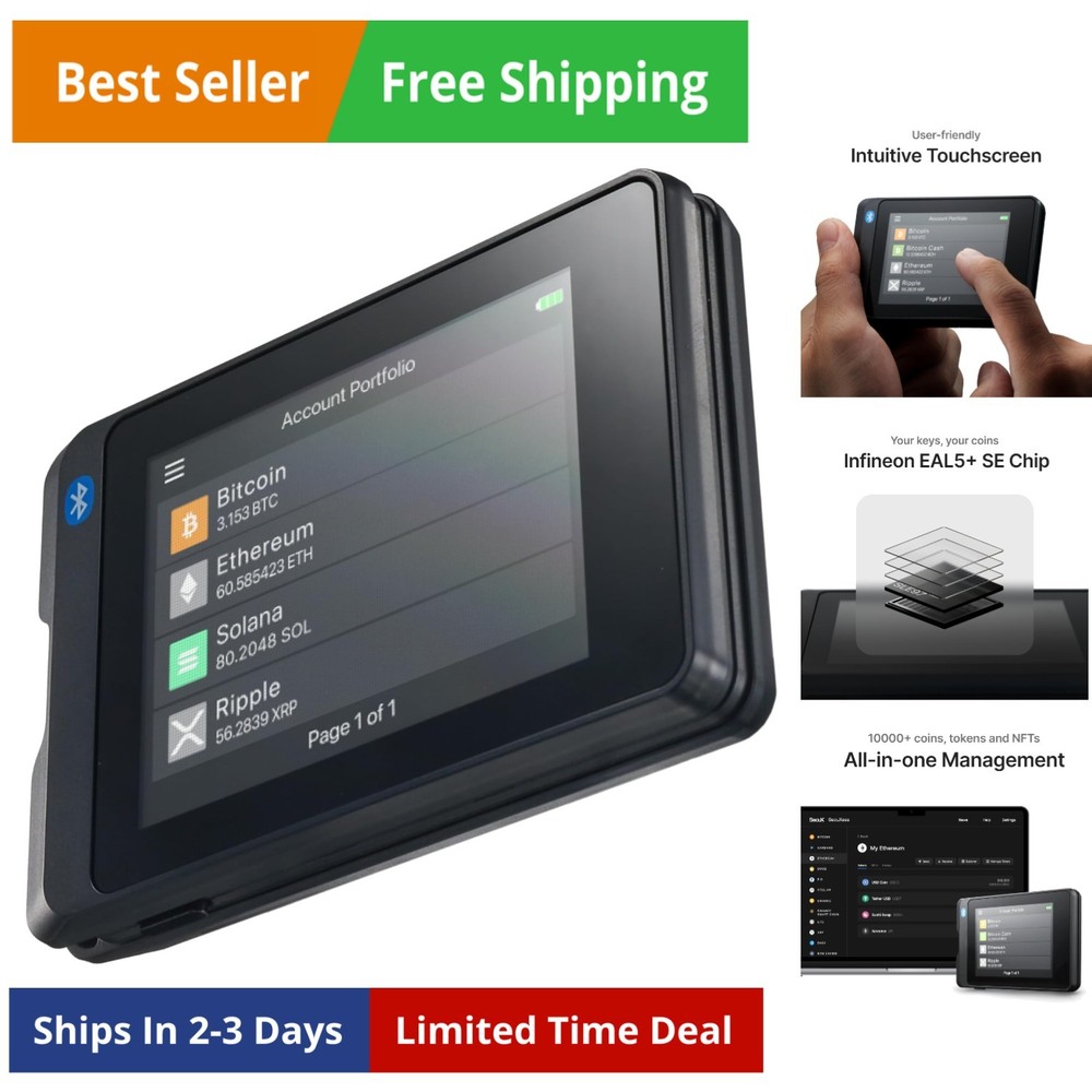 Crypto Wallet with Intuitive Touchscreen, Hardware Wallet with Bluetooth, Eas...