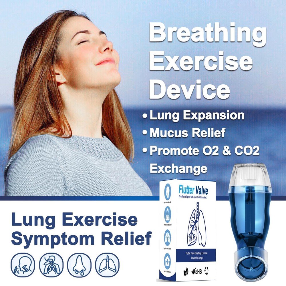 Flutter Valve Device for Lungs, Breathing Exercise Light Blue