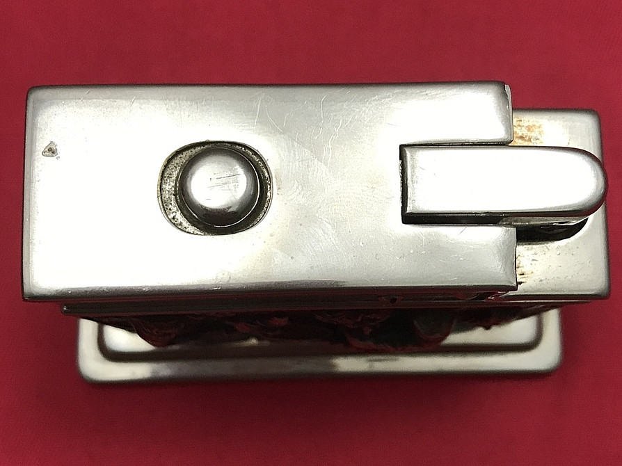 Vintage MYLFLAM .835S Silver Embossed Case TABLE LIGHTER Push Button