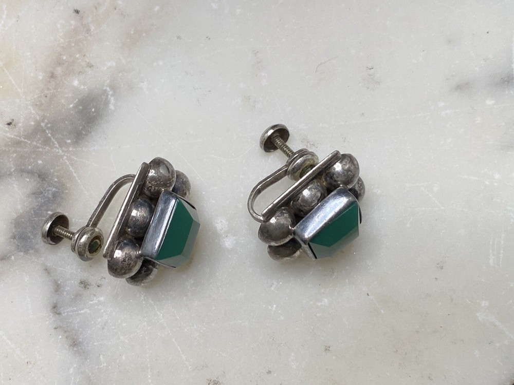 925 Mexico Silver Green Stone Earrings