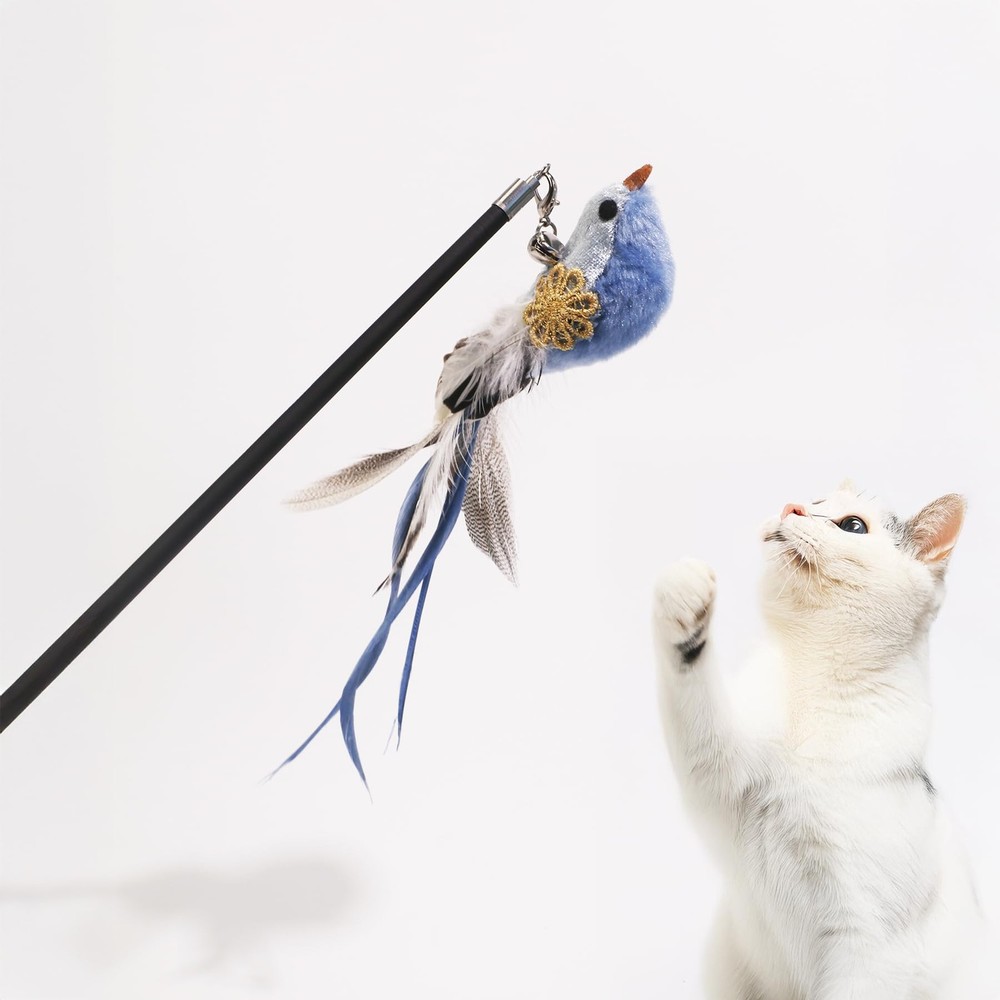 Retractable Cat Wand - Interactive Fishing Pole for Cats, Extendable Black