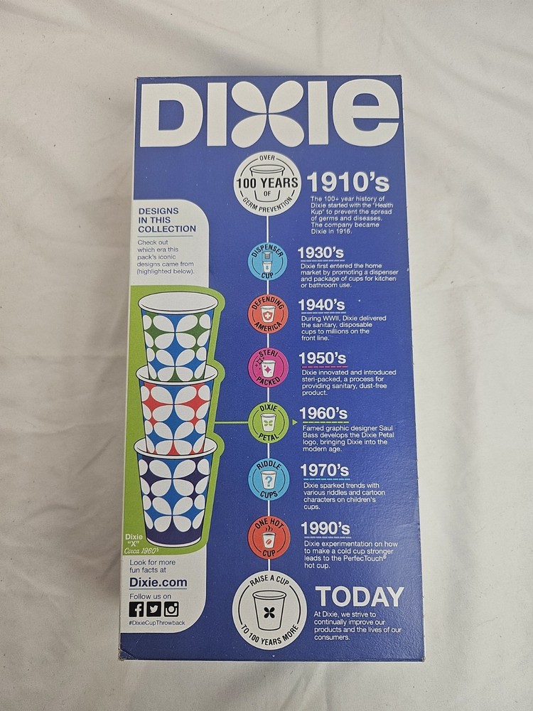Dixie Cups Throwback Pattern 5 oz 100 Count 1960's Pattern NEW Unopened