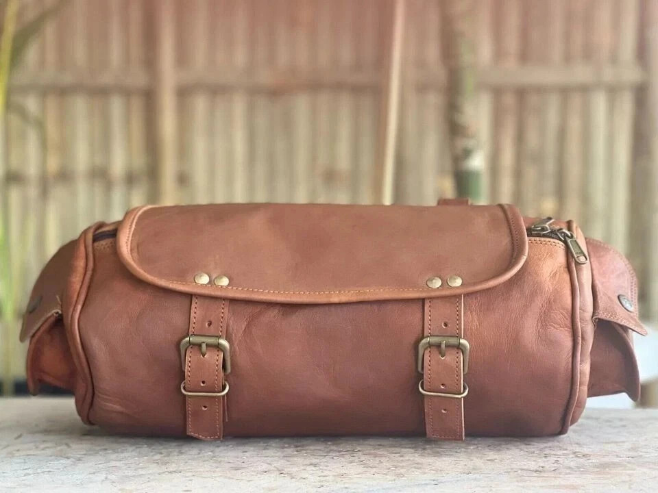 Goat Leather Motorcycle Tool Bag Brown Genuine