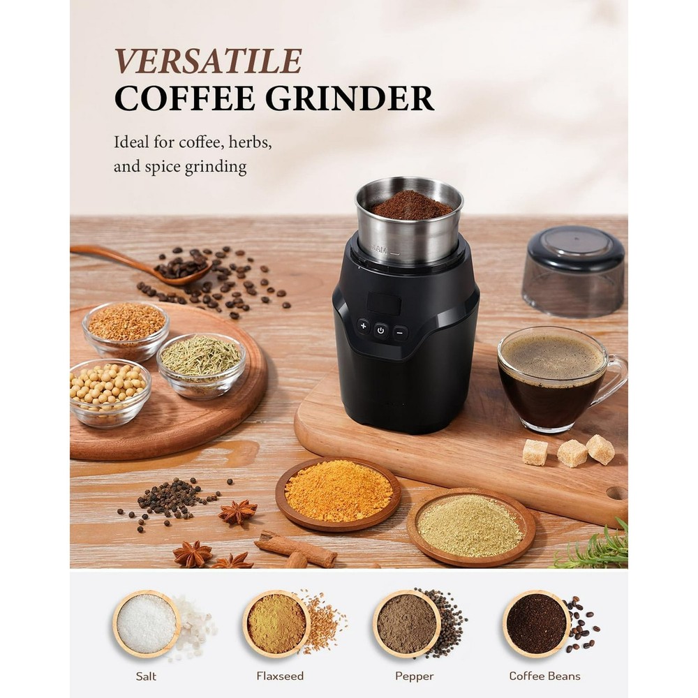 Adjustable Coffee Grinder Electric Bean with Time-Memory Stainless Steel