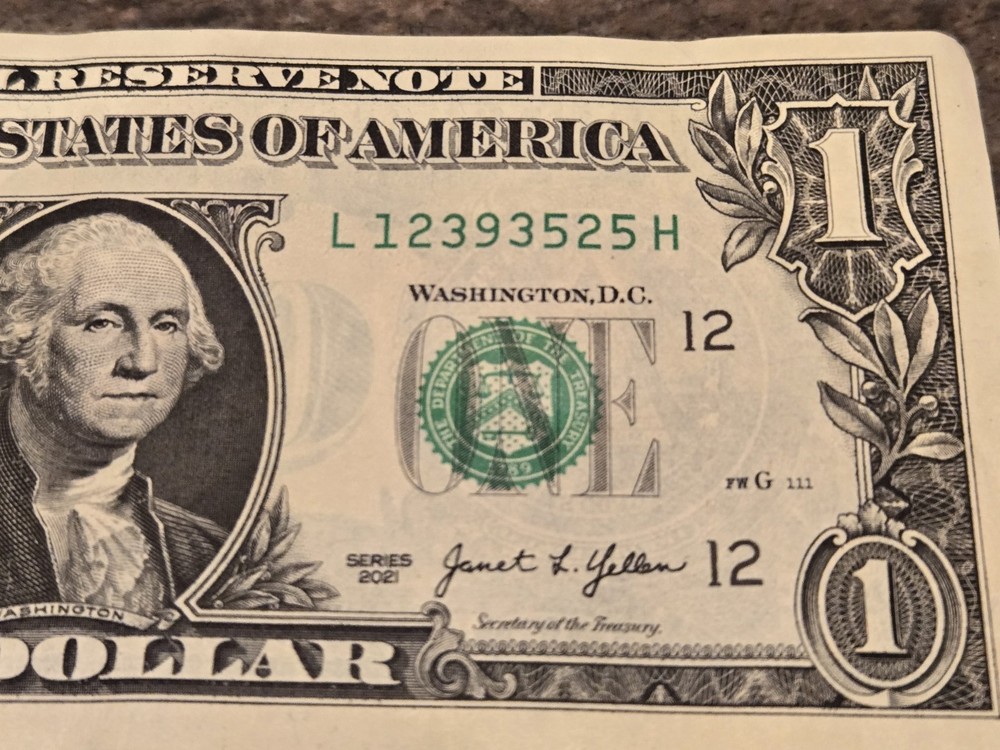 2021 wet Ink Transfer Error 1 Dollar US Bill Note