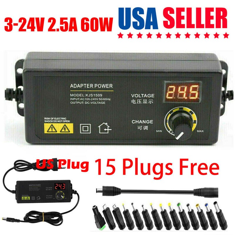 60W Power Supply DC 3V~24V Adjustable Variable Universal Switching AC/DC Adapter