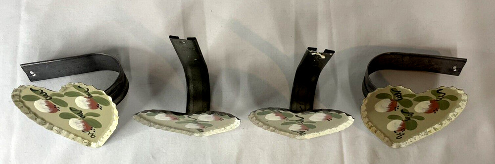 Hand Painted Artist Crafted Tin Heart Curtain Pull Backs Two Sets Cottage Core