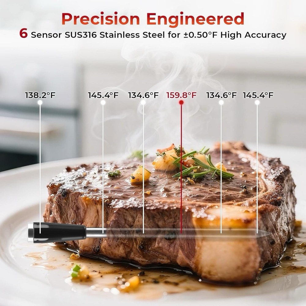 Smart Bluetooth Wireless Meat Thermometer with Probe | Long Range Digital The...
