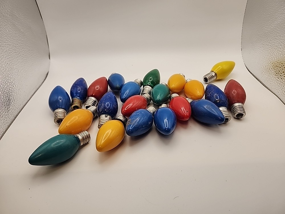 21 Vintage Christmas String Light Bulbs, Assorted Colors