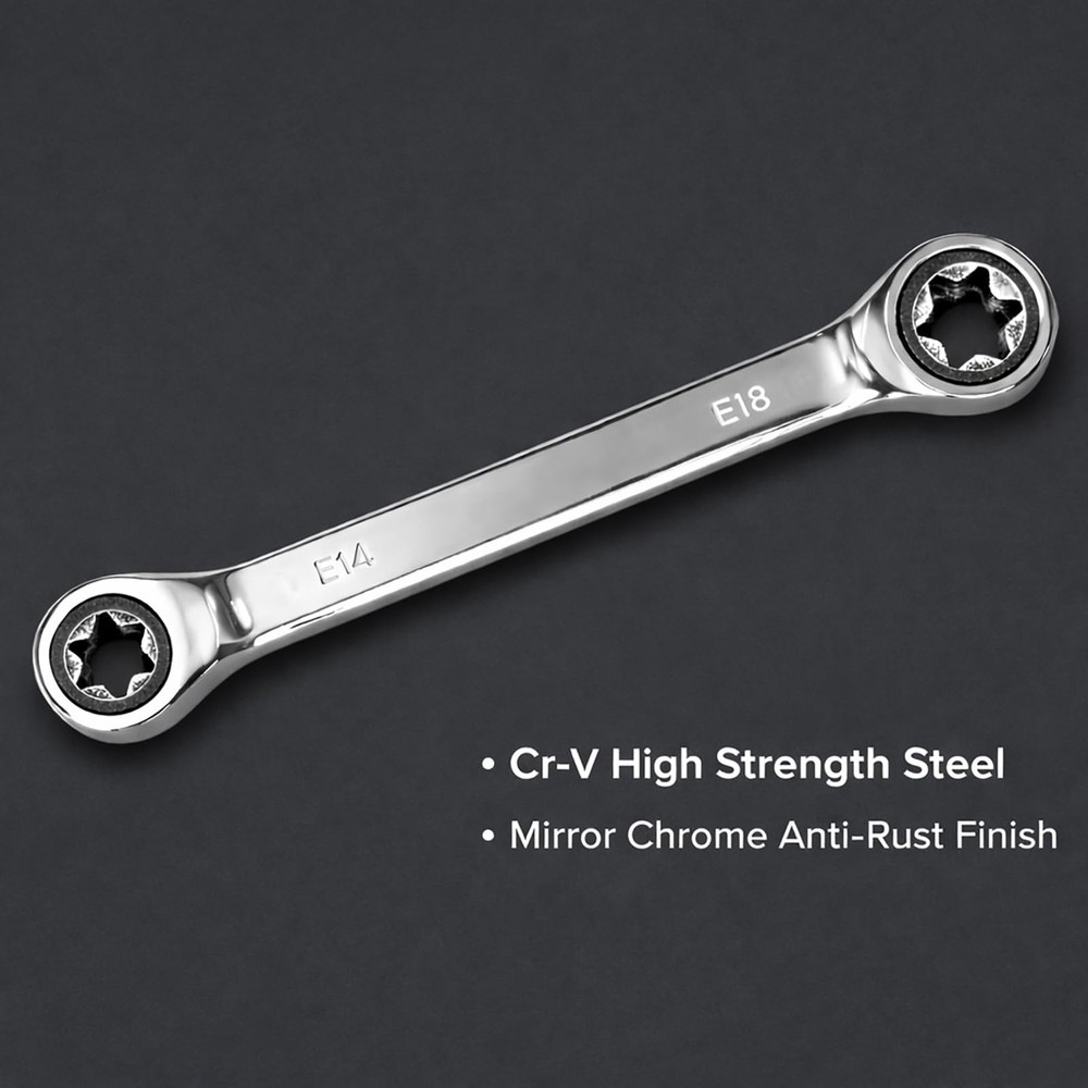 E-Torx Double Box Ratcheting Wrench Set, 4 Sets 72-Tooth Dual Head E6 E8 E10 ...