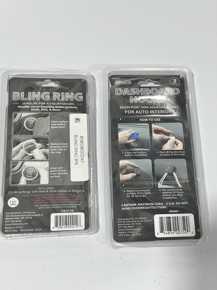 Bling Car Accessories Bundle Rhinestone Start Stop Ring Dashboard Hooks 6pc