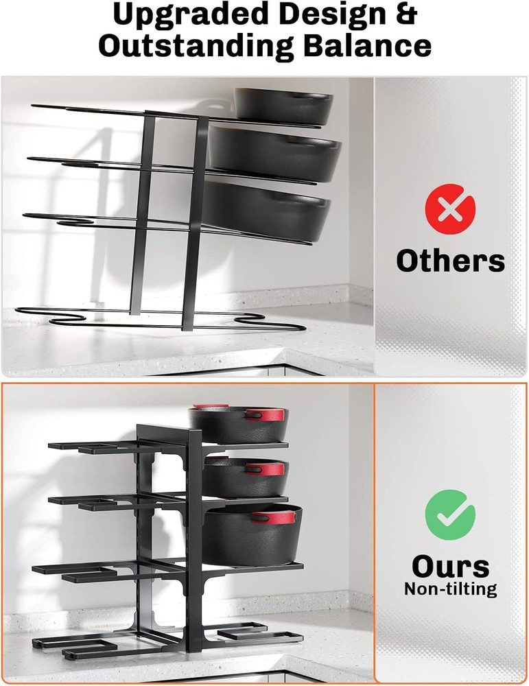 8 Tier Heavy Duty Adjustable Pan Organizer for Kitchen Cabinet Storage