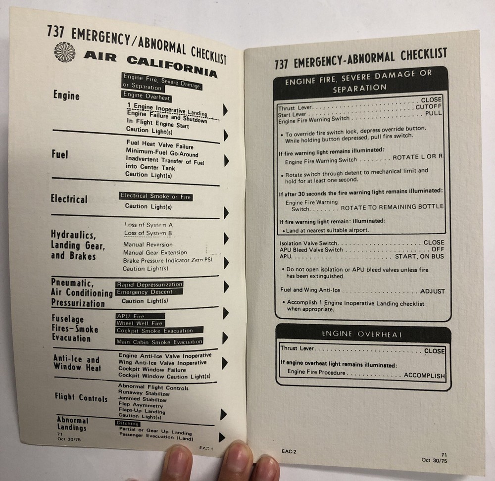 Air California 737 Emergency / Abnormal Checklist - Original