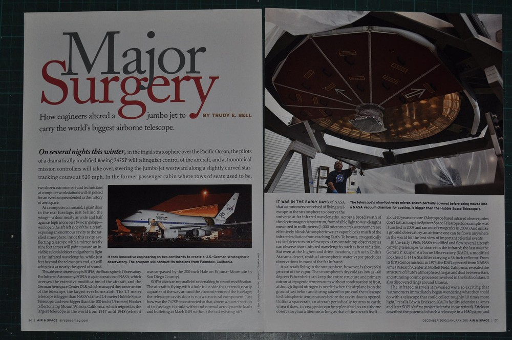2010 magazine article about SOFIA, Stratospheric Observatory on 747 airplane