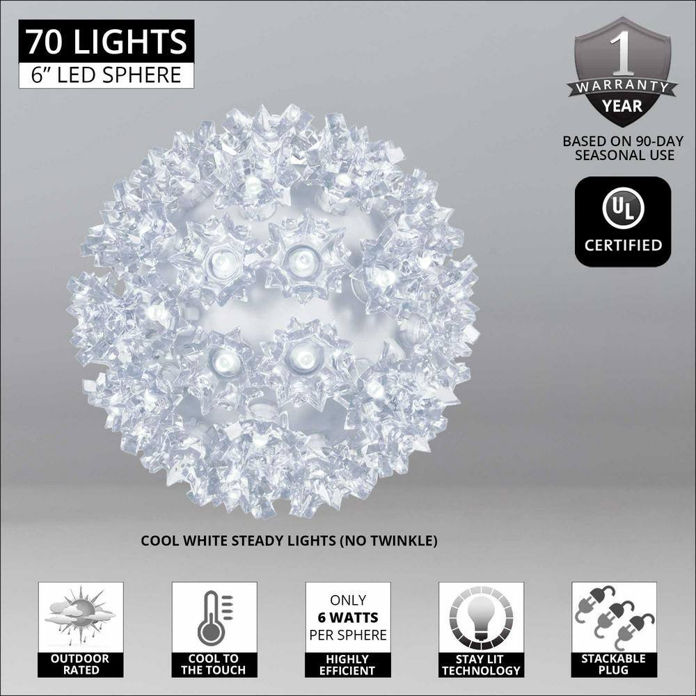6 In. 70-Light LED Cool White Decorative Starlight Sphere