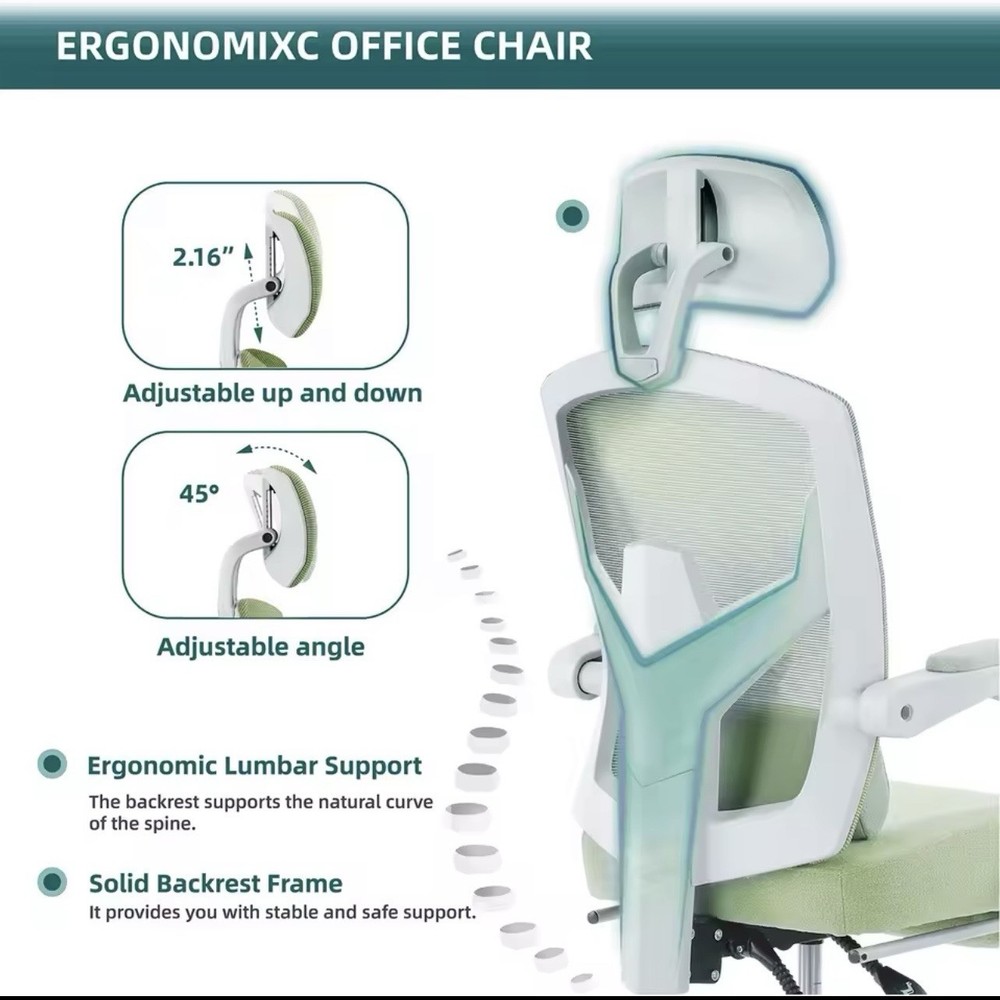 Ergonomic Mesh Office Chair With Footrest Headrest Lumber Support Adjustable