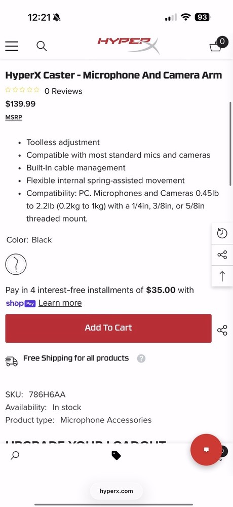 HyperX Caster Boom Arm for Microphone/Camera