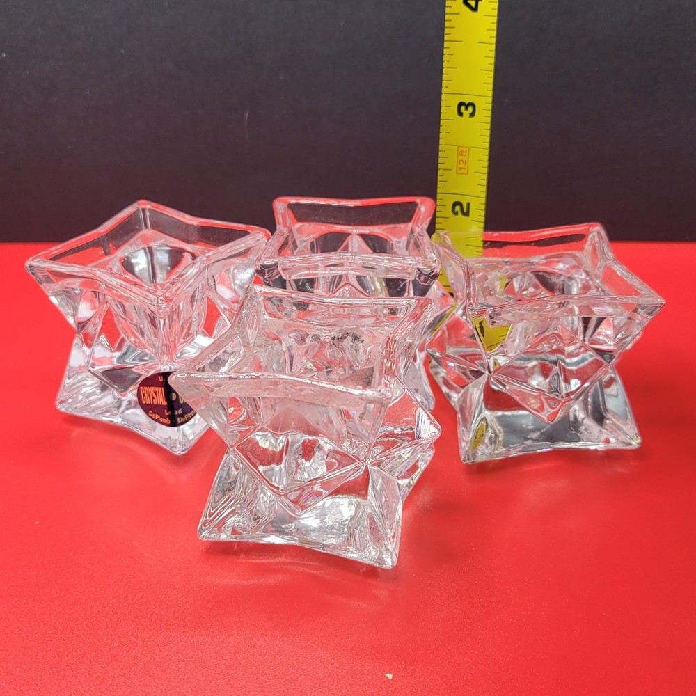 (4) Taper holders ~ DePlomb Crystal ~ 2" X 2" ~ stackable ~ USA