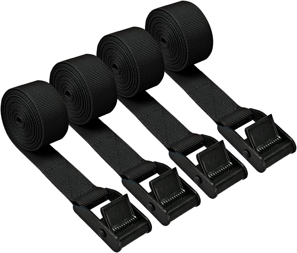 Premium Tie Down Straps Short, 4 Pack Adjustable Lashing Black 4pcs