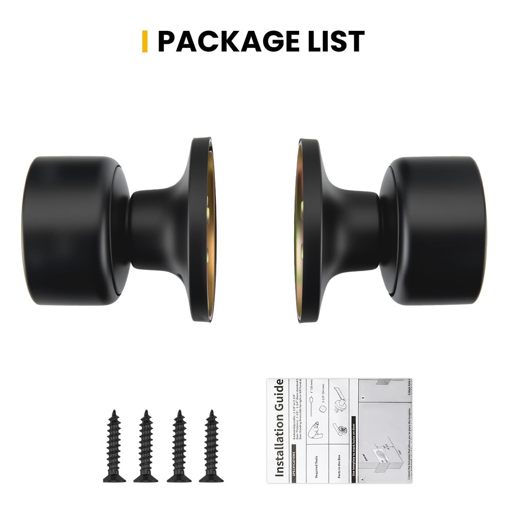 Goldenwarm 2 Pieces Black Dummy Door Knobs, - 1 Pack, Matte