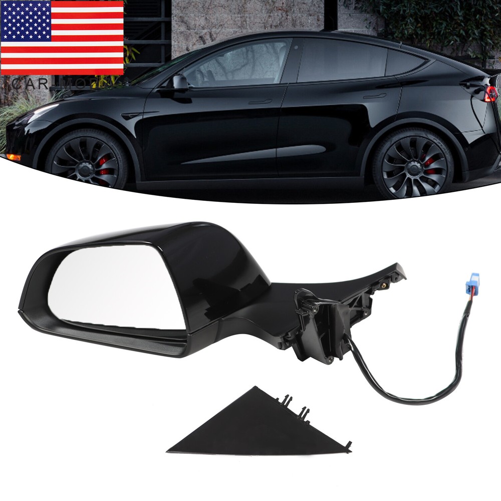 Black Left Driver Side Mirror For Tesla 3 17-23 model 3 Power Fold Memory Recall