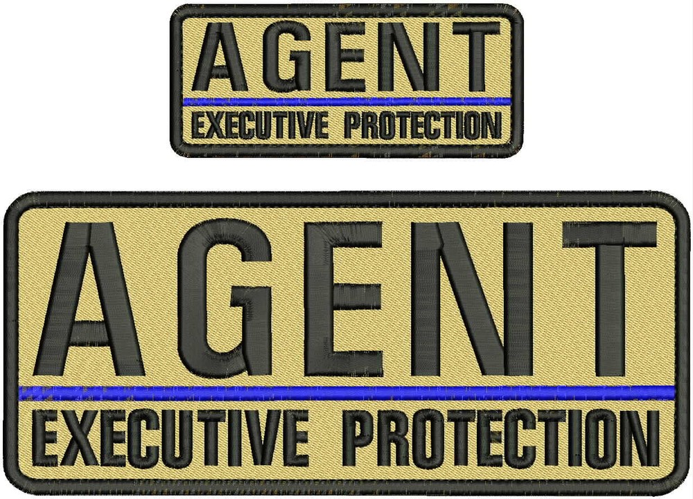 AGENT EXECUTIVE PROTECTION EMB PATCH 4X10 AND 2X5 VELCR@ ON BACK  BLACK ON TAN
