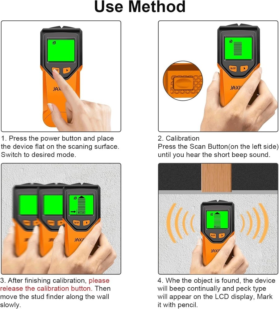Battery Powered Wall Stud Finder with High Sensitivity and Backlit Display