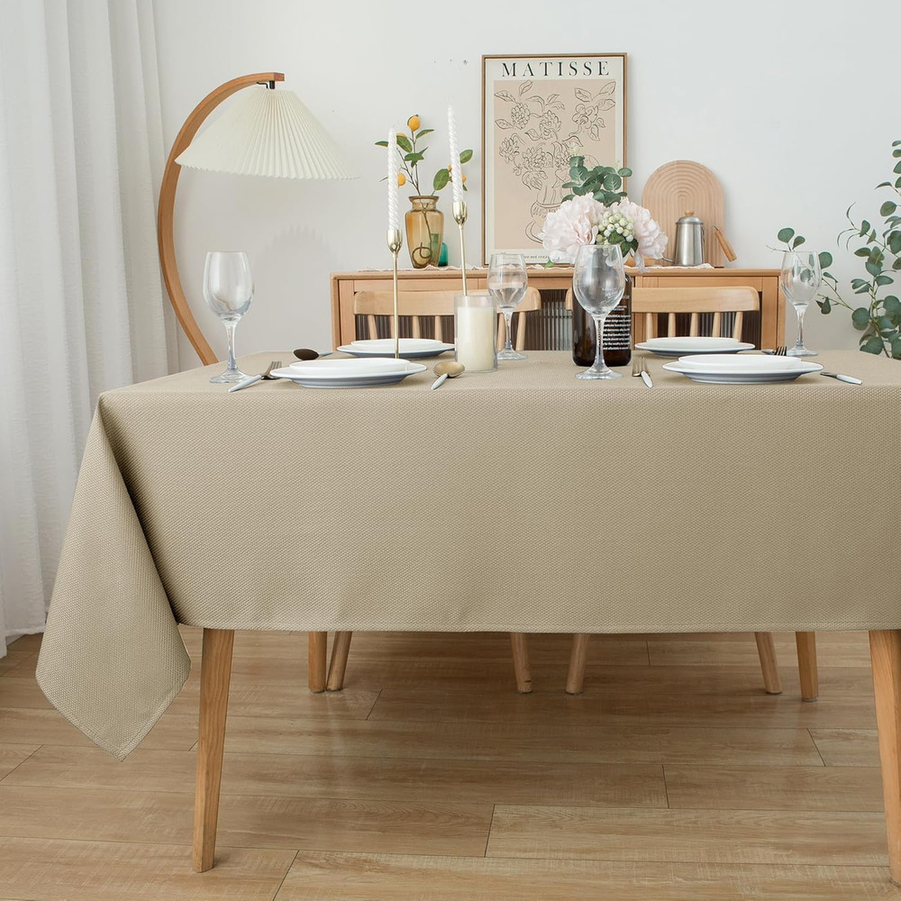 Textured Fabric Tablecloths 70X120 Inches Rectangular, Natural Water Resistant T