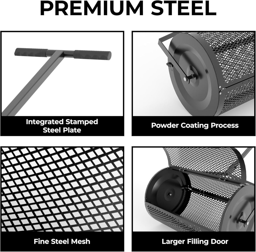 24" Lawn Spreader Multi-Use Compost & Mulch Spreader with Adjustable Roller