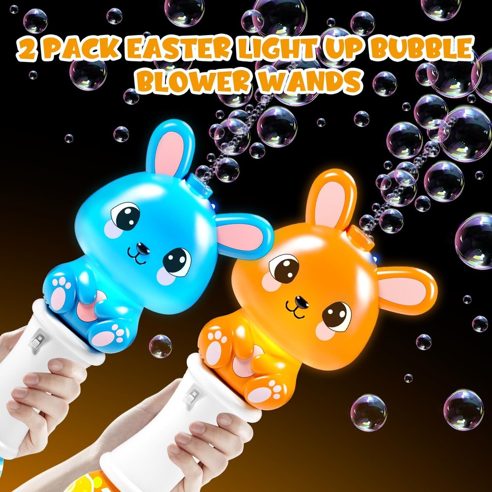 2 Pack Bubble Wands for Kids, Automatic Bubble Blower Machine with Light for ...