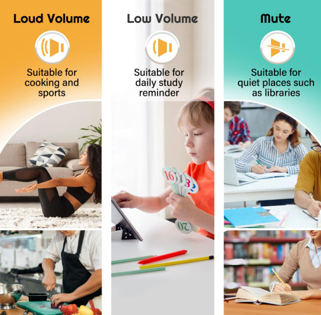 PINGKO Digital Kitchen Timer Visual Countdown Alarm Loud Sound Large LED Display