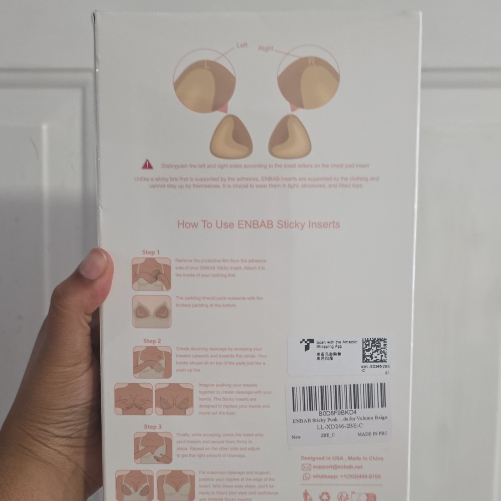 ENBAB Double-Sided Self-Adhesive Push Up Bra Inserts Beige L