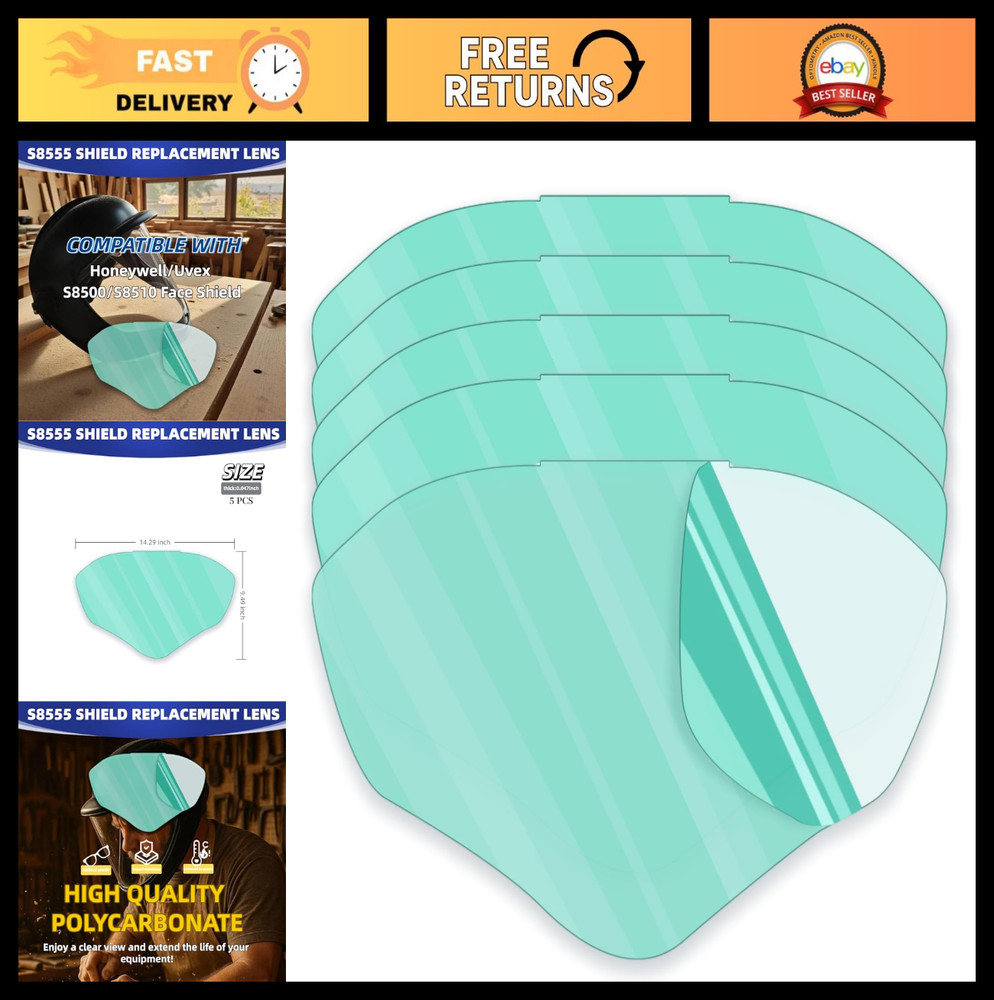 5-Pack Face Shield Replacement Lens - Impact-Resistant, Dust & Splash Proof