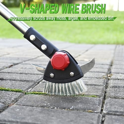 3-in-1 Adjustable Crack Weeder Tool - Long Handle Stainless Steel Brush & Scrape