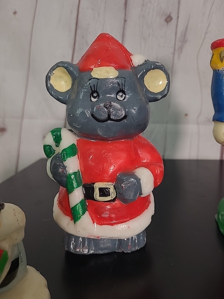 VTG 70s unscented Nutcracker, Santa, Mouse, & Snowman Christmas Candles Bundle