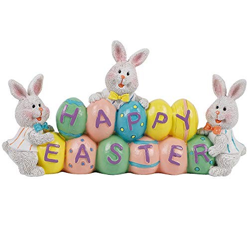 Easter Decorations Eggs Bunny, Hand-Painted Resin Tabletop Easter Eggs Bunny