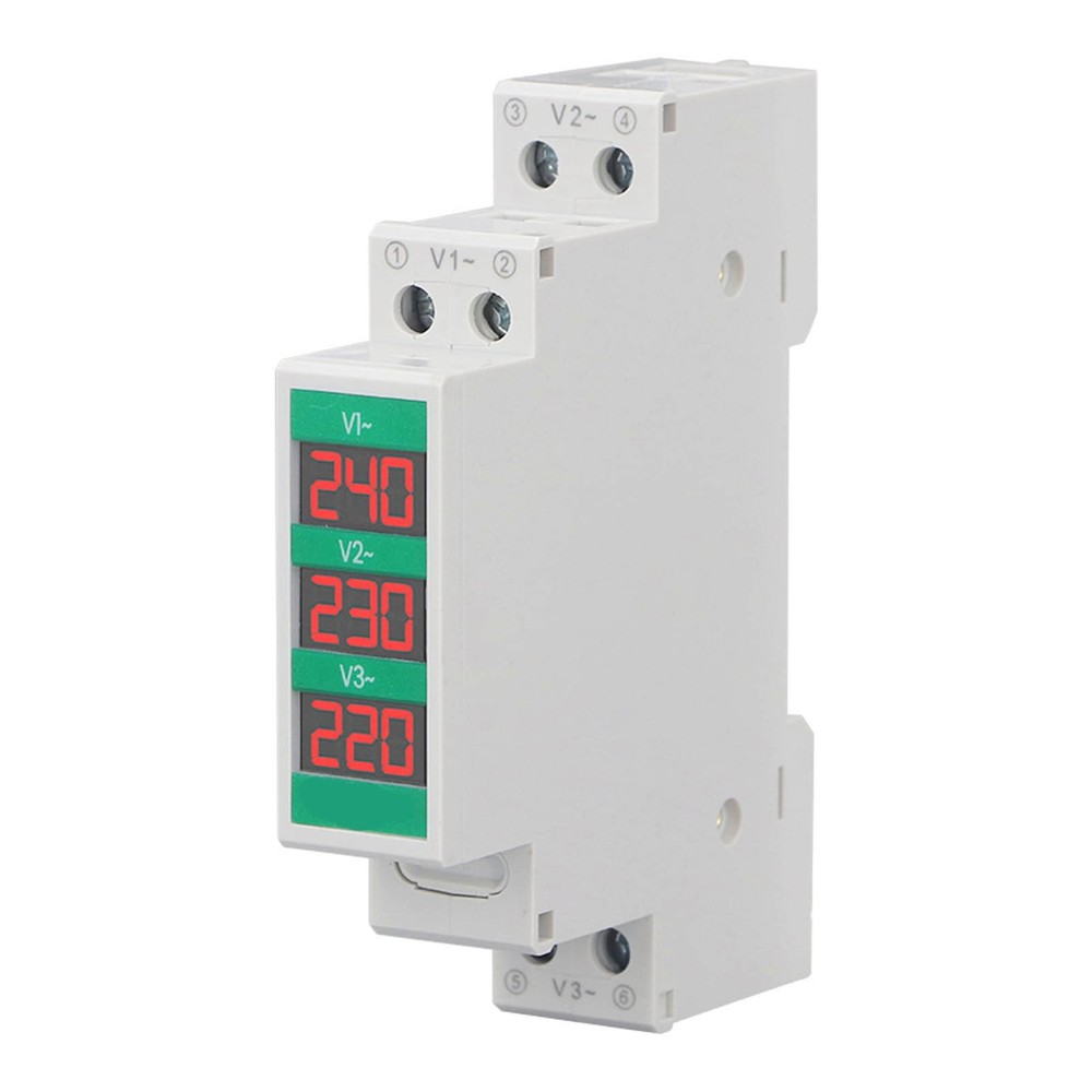 ♡ 60‑450V 3 Phase AC Voltmeter Din Rail Mount LCD Digital Display Voltage