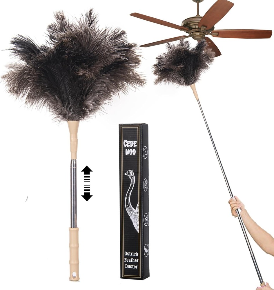 Extendable Ostrich Feather Duster, Natural Ostrich Feathers Long Handle Duste...
