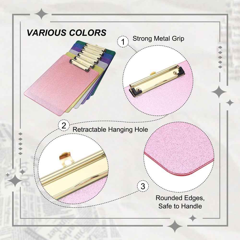 Plastic Clip Boards, A4 Size Glitter Pink for Restaurant Shop Note